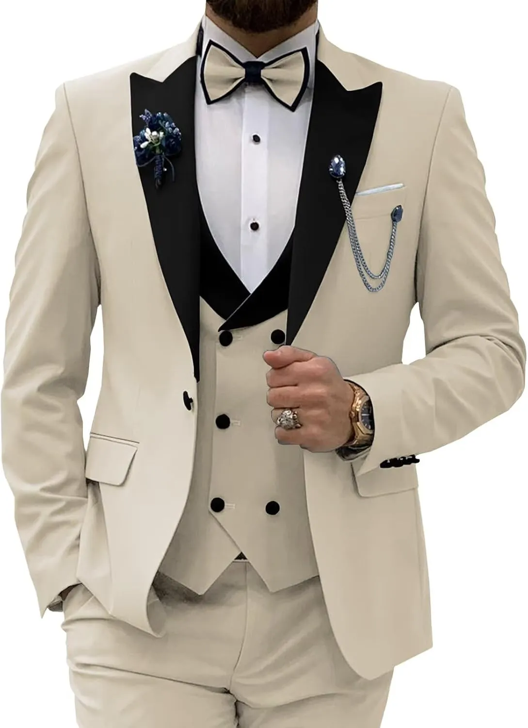 SHUZHXLZANGY Men's 3 Piece Wedding Tuxedo for Men Slim Fit Double Breasted Suit Men Prom Suits