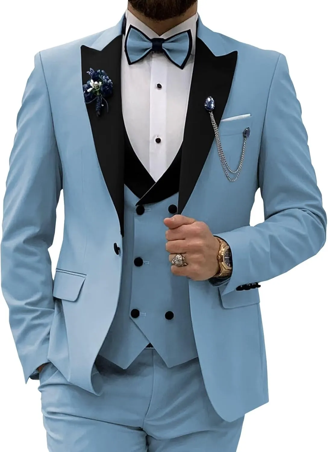 SHUZHXLZANGY Men's 3 Piece Wedding Tuxedo for Men Slim Fit Double Breasted Suit Men Prom Suits