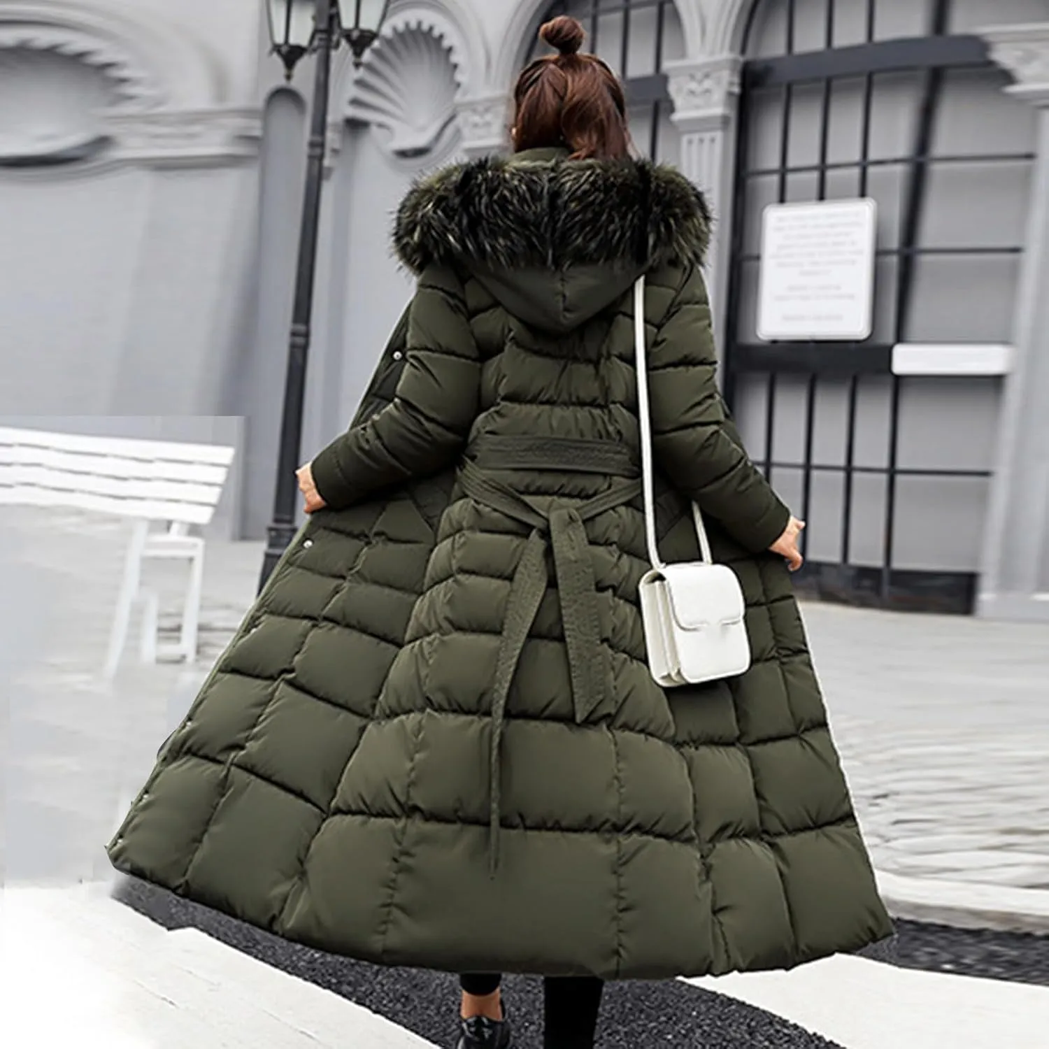 SMIDOW Womens Fashion Hooded Coat 2023 Quilted Long Puffer Jackets Waterproof Warm Winter Maxi Length Parka Coats