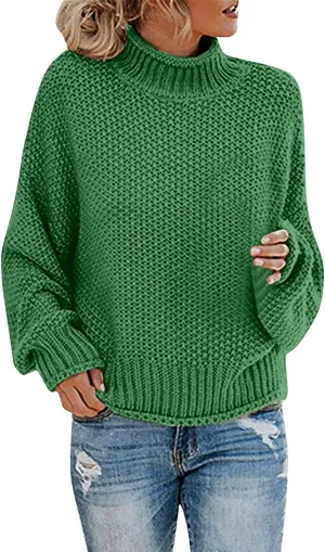 Turtleneck Sweater Womens 2024 Turtleneck Batwing Sleeve Loose Oversized Chunky Knitted Pullover Sweater Jumper Tops