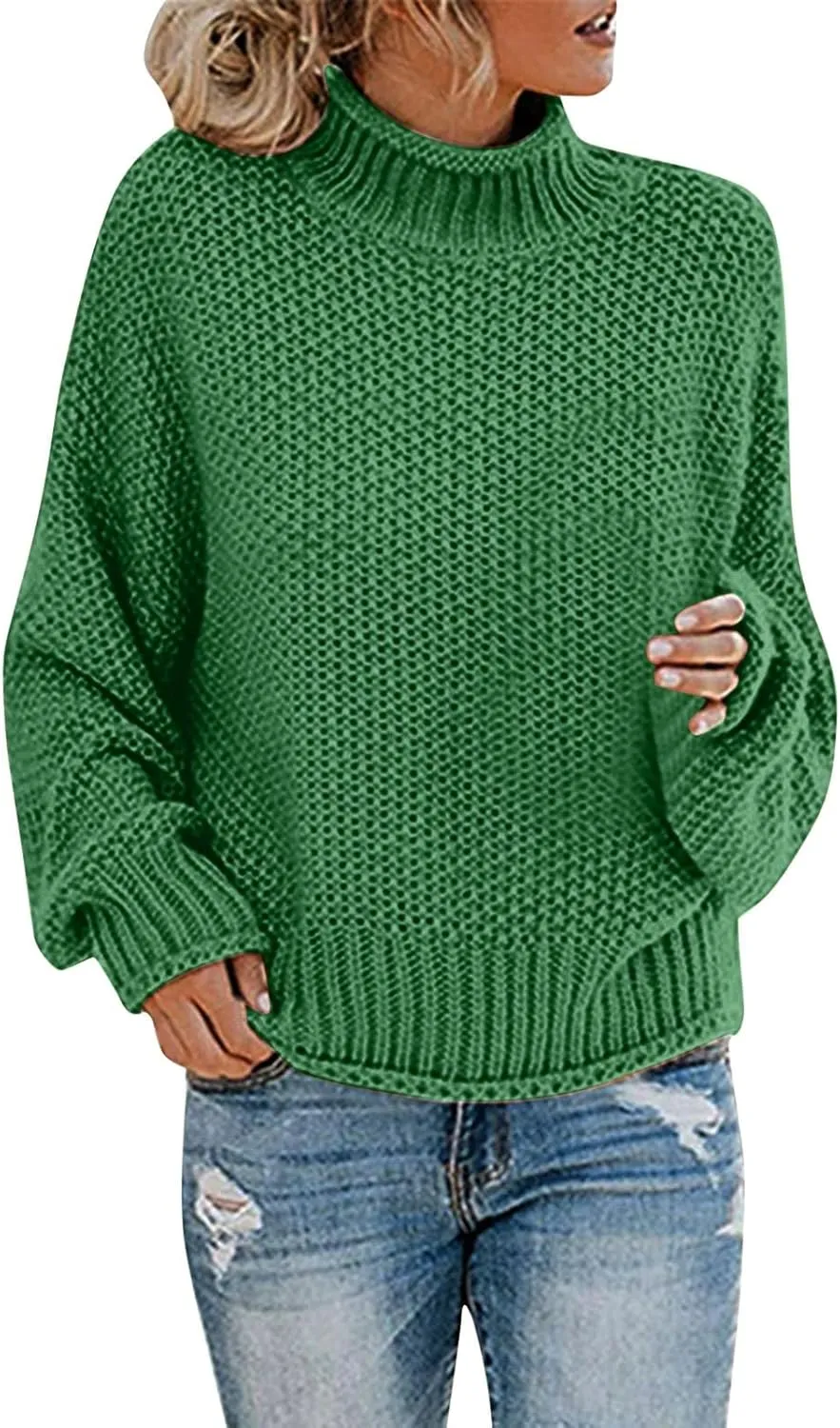 Turtleneck Sweater Womens 2024 Turtleneck Batwing Sleeve Loose Oversized Chunky Knitted Pullover Sweater Jumper Tops