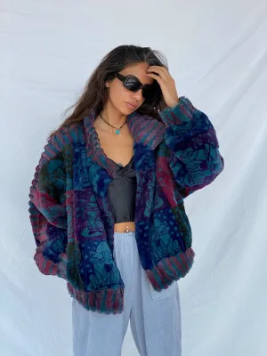 Vintage 80s LEGENDERS Paris Genuine Rabbit Fur Plush Colorful Bomber Jacket
