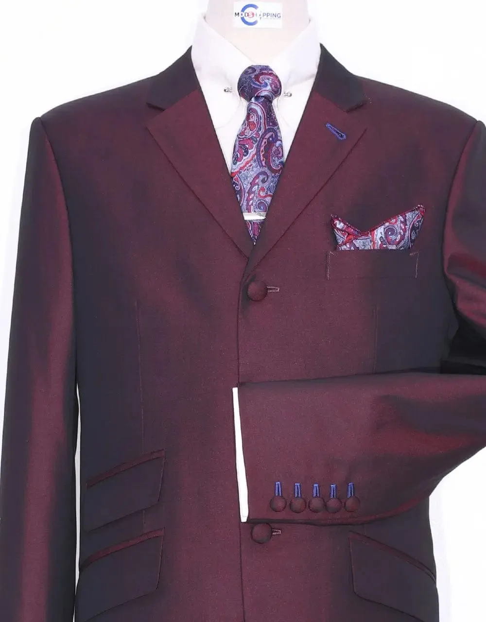 Wine And Black Two Tone Tonic Suit
