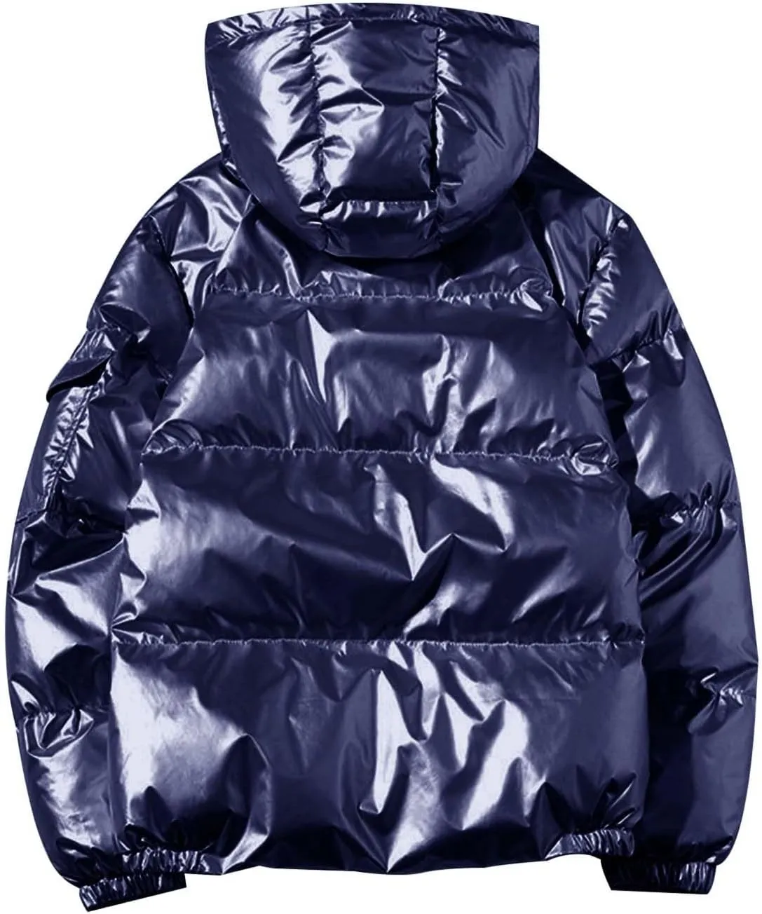 Winter Puffer Jacket for Men with Hood Full Zip Light Weight Down Jackets Trendy Glossy Long Sleeve Padded Warm Coats Tops