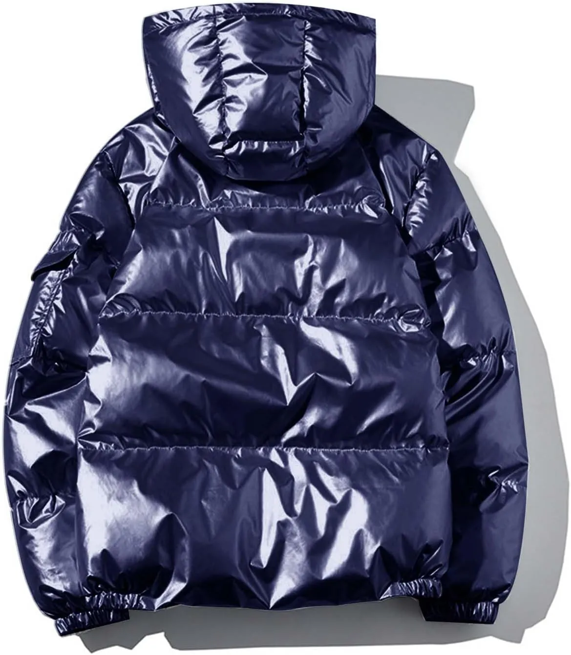Winter Puffer Jacket for Men with Hood Full Zip Light Weight Down Jackets Trendy Glossy Long Sleeve Padded Warm Coats Tops