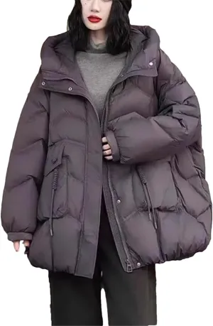 Winter Vintage Loose Casual Jacket Mid-Long Hooded Warm Puffer Coat Female Duck Down Jacket