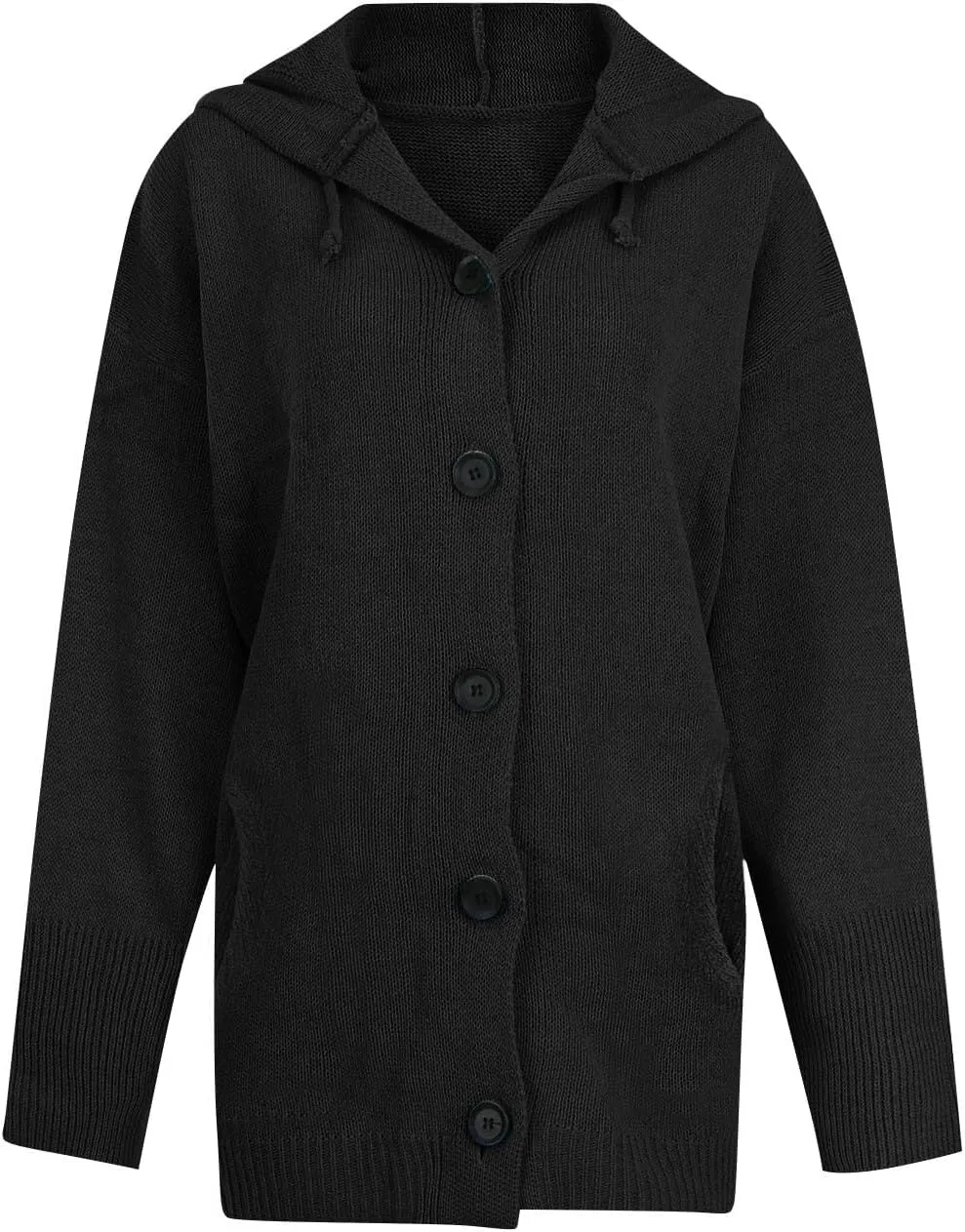 Women's Casual Long Sleeve Button Solid Color Loose Oversized Hooded Sweater Jacket with Pockets, S-5XL