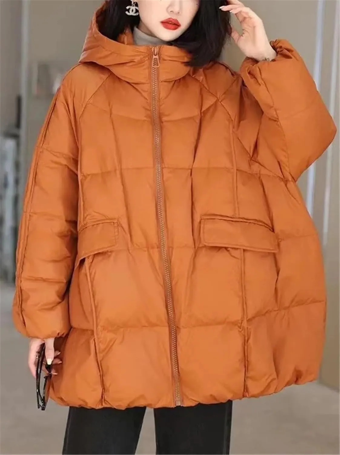 Women's Duck Down Jacket Hooded Autumn Winter Warm Oversize Puffer Coat Casual Loose Thick Parkas Female Outwear