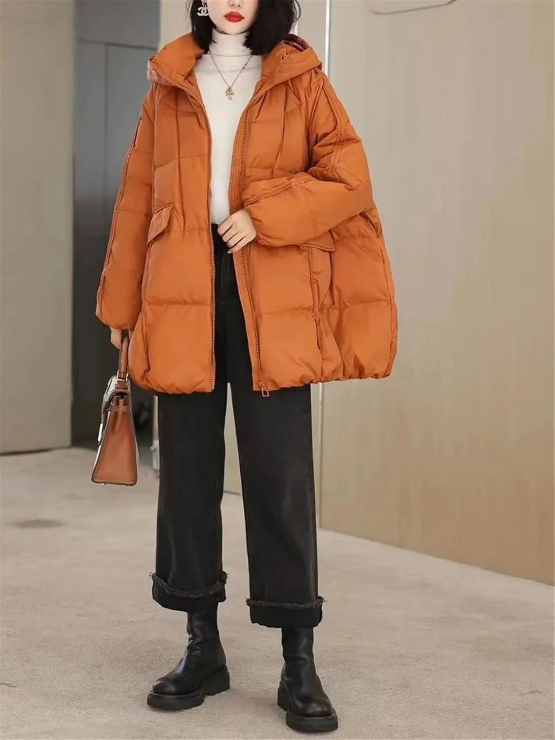 Women's Duck Down Jacket Hooded Autumn Winter Warm Oversize Puffer Coat Casual Loose Thick Parkas Female Outwear