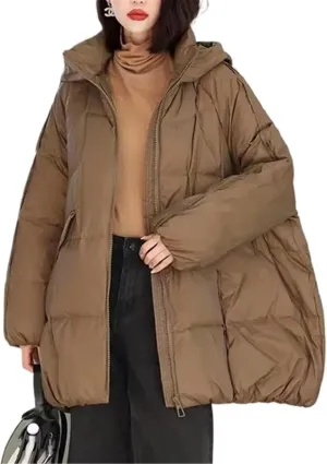 Women's Duck Down Jacket Hooded Autumn Winter Warm Oversize Puffer Coat Casual Loose Thick Parkas Female Outwear