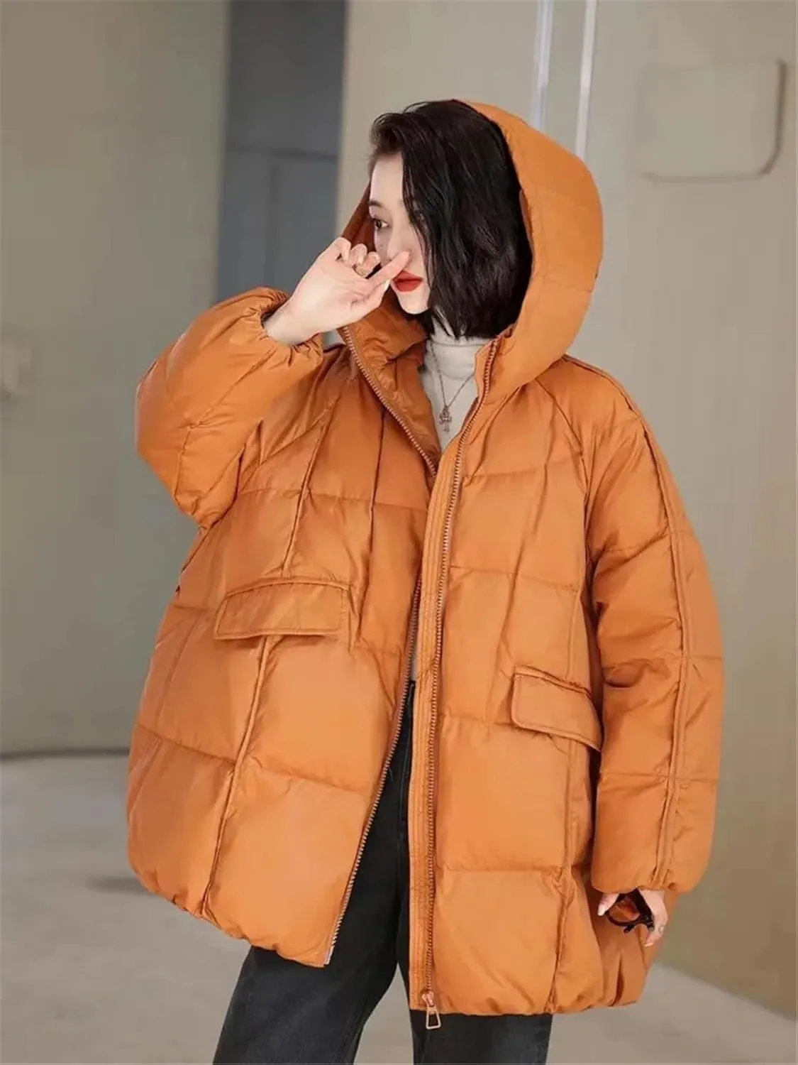Women's Duck Down Jacket Hooded Autumn Winter Warm Oversize Puffer Coat Casual Loose Thick Parkas Female Outwear