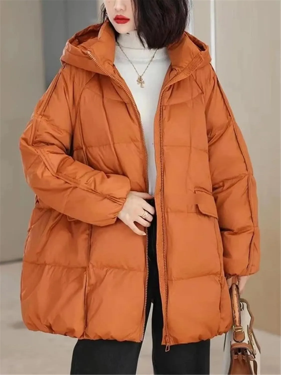 Women's Duck Down Jacket Hooded Autumn Winter Warm Oversize Puffer Coat Casual Loose Thick Parkas Female Outwear