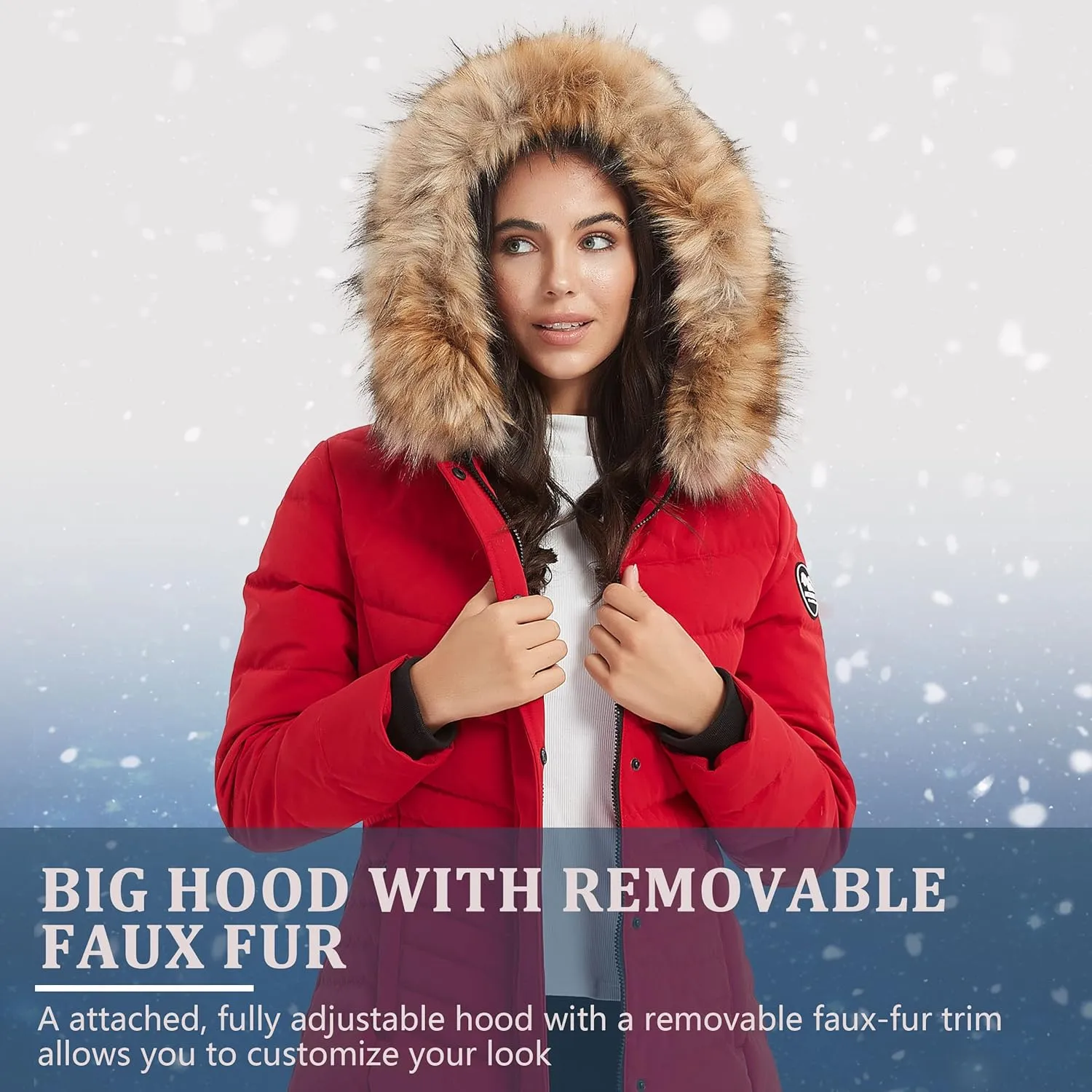 Women's Duck Down Long Parka Winter Jacket Warm Parka Down Coat with Fur Hood Puffer Jacket
