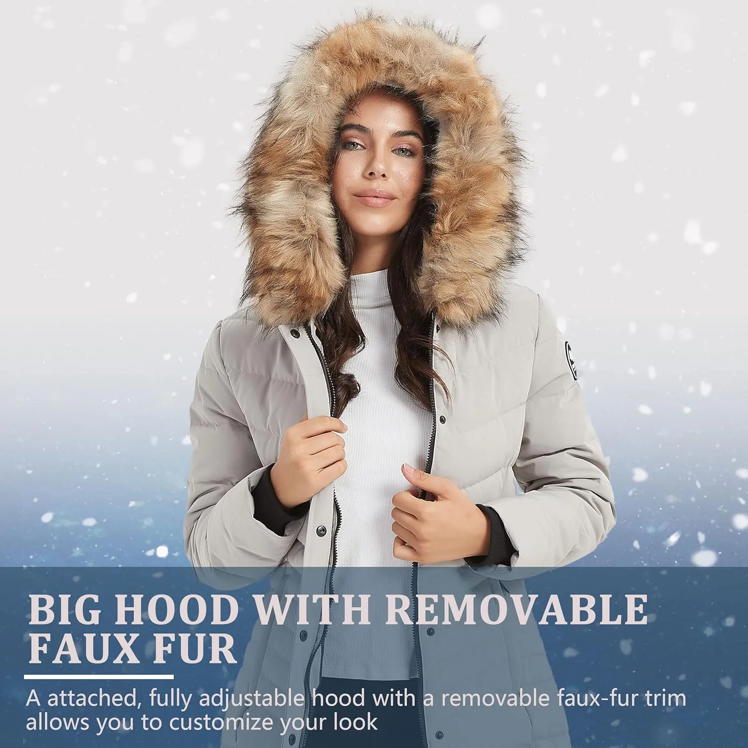 Women's Duck Down Long Parka Winter Jacket Warm Parka Down Coat with Fur Hood Puffer Jacket