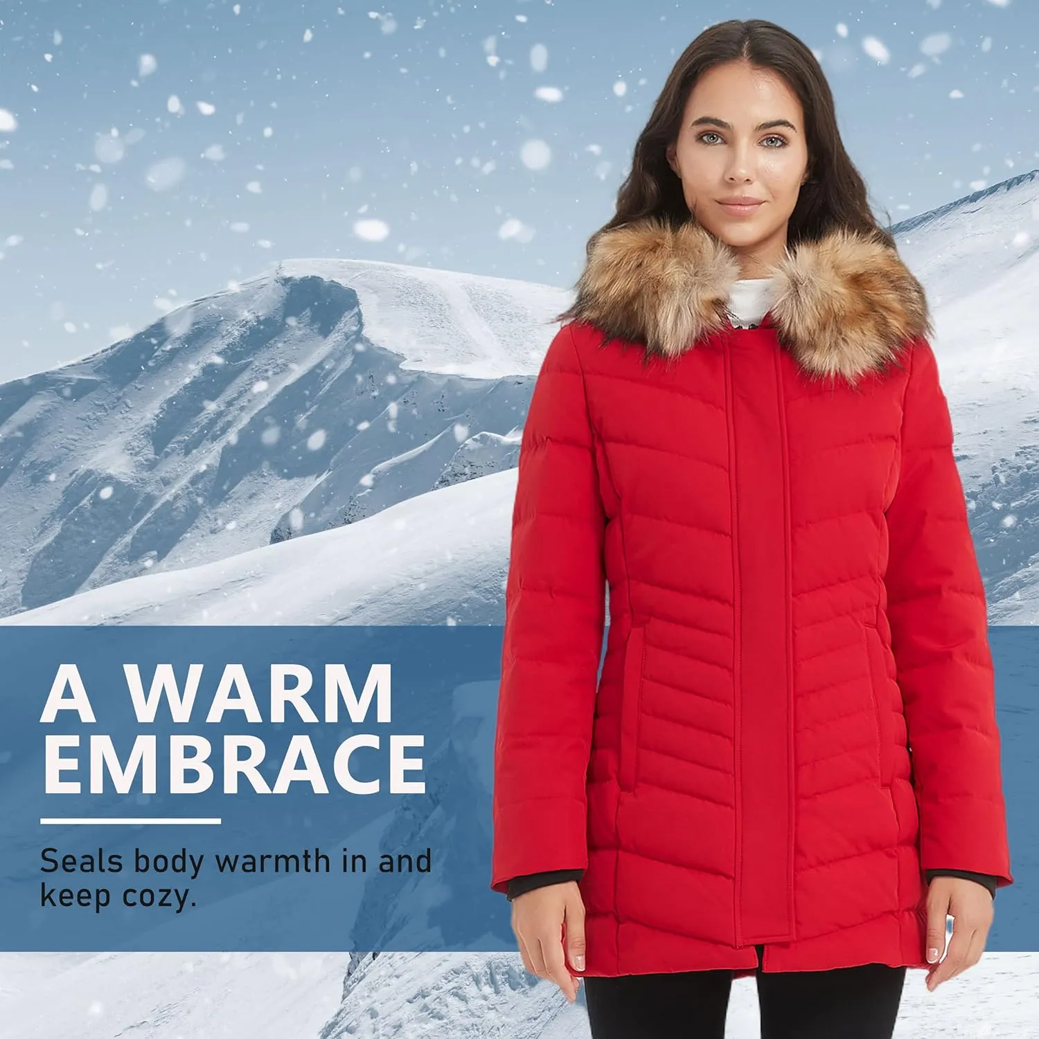 Women's Duck Down Long Parka Winter Jacket Warm Parka Down Coat with Fur Hood Puffer Jacket