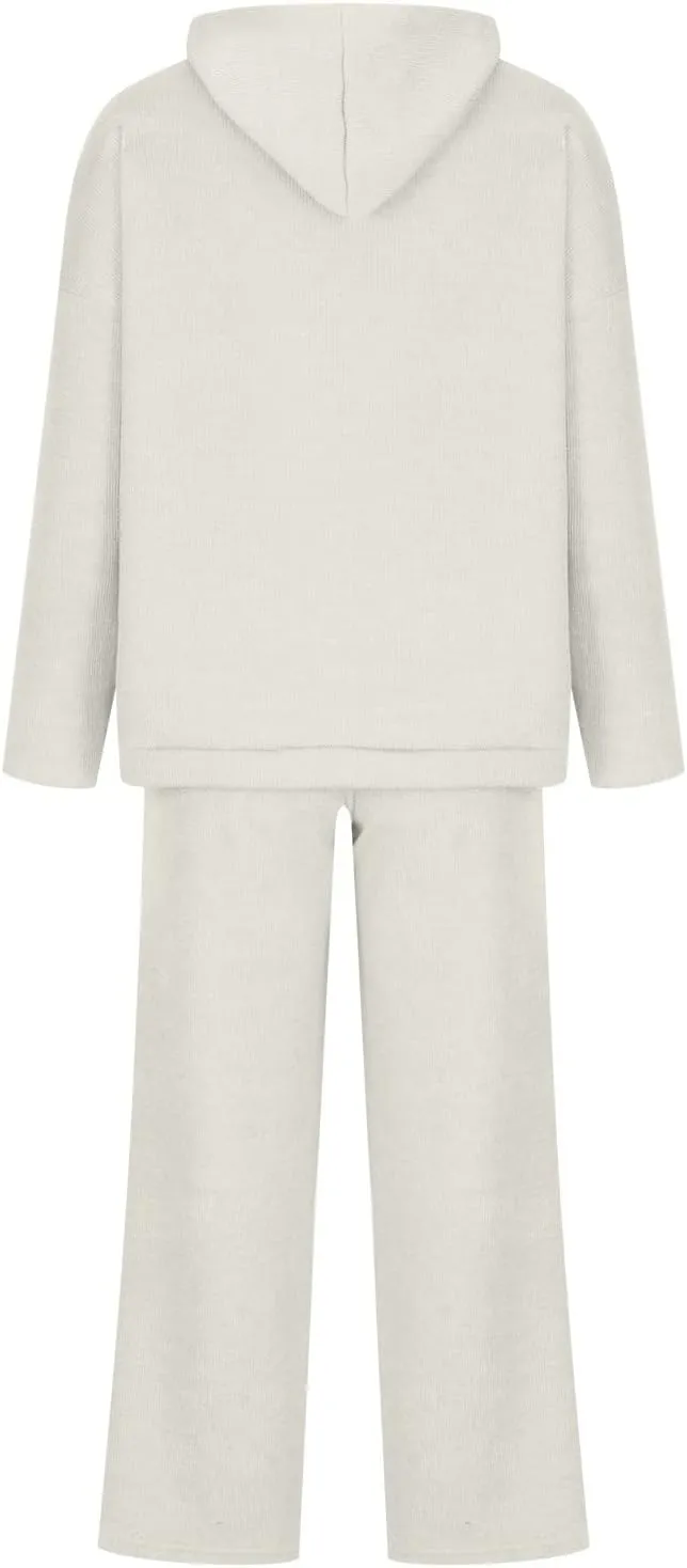 Women's Fall 2 Piece Outfits Knit Hoodies Sweaters Sets Pullover Sweater Jumper Tops Hooded Wide Leg Pants Lounge Sets