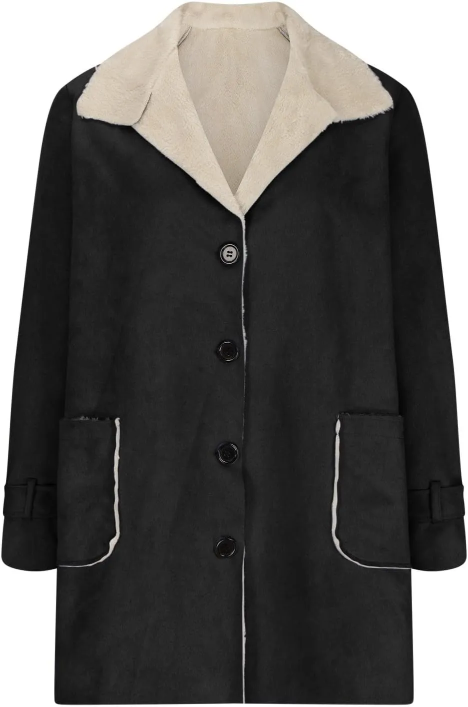 Womens Fleece Lined Jackets 2024 Winter Suede Coats Thickened Warm Sherpa Coats Notch Lapel Outerwear with Pockets