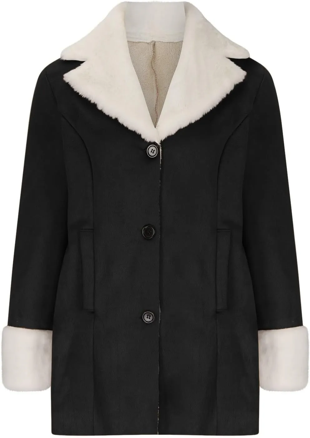 Womens Fleece Lined Jackets 2024 Winter Suede Coats Thickened Warm Sherpa Coats Notch Lapel Outerwear with Pockets