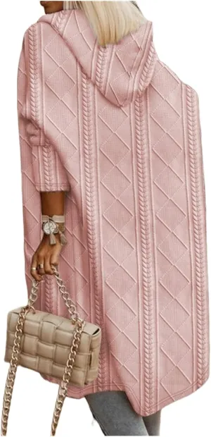 Women's Long Cardigan Sweaters 2023 Fall Winter Oversized Cable Knit Hooded Sweater Coats Casual Loose Trench Coats
