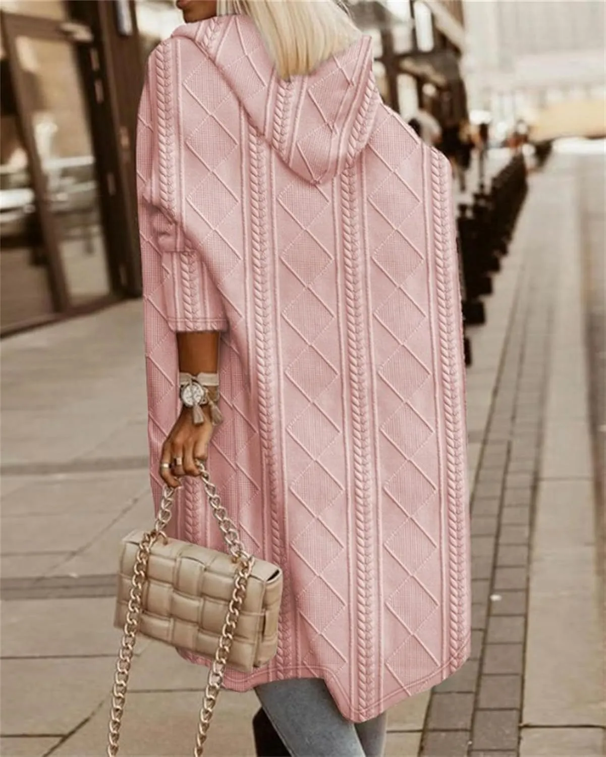 Women's Long Cardigan Sweaters 2023 Fall Winter Oversized Cable Knit Hooded Sweater Coats Casual Loose Trench Coats