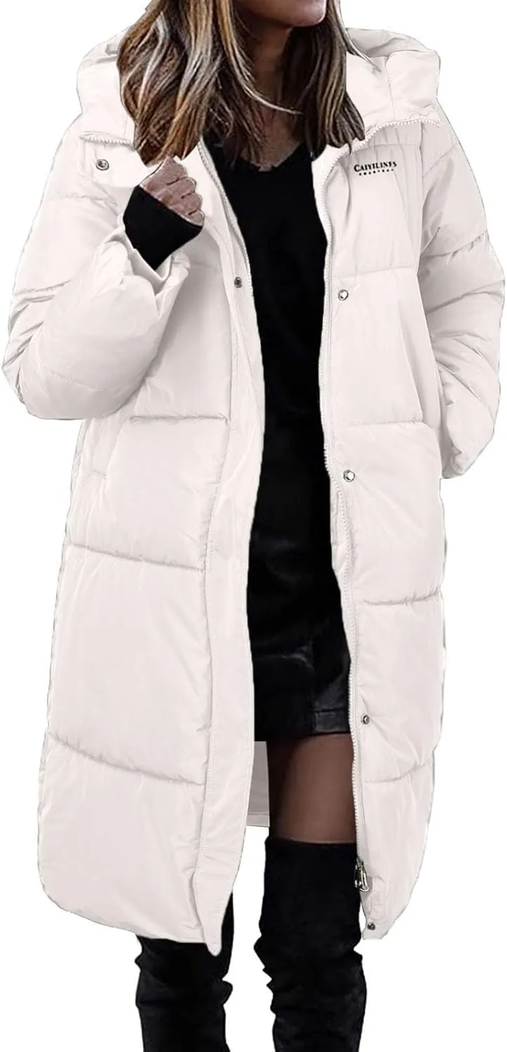 Womens Long Down Jacket Lightweight Water-Resistant Hooded Puffer Coat Winter Warm Parka Down Jackets with Pockets