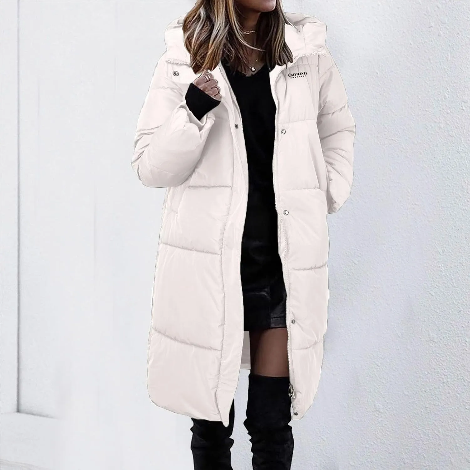 Womens Long Down Jacket Lightweight Water-Resistant Hooded Puffer Coat Winter Warm Parka Down Jackets with Pockets