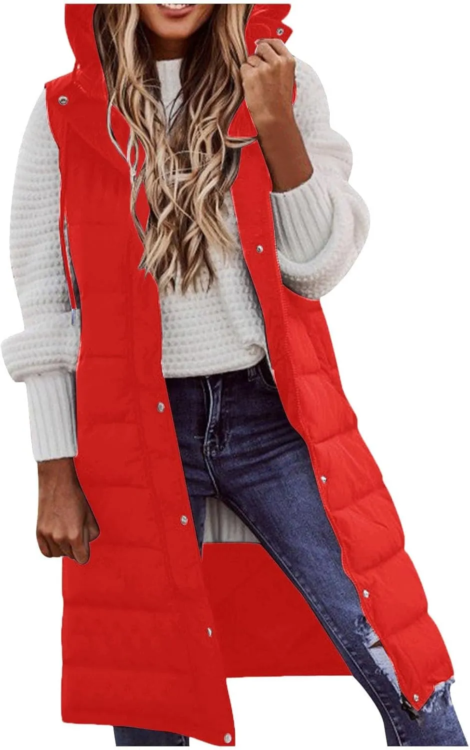 Women's Long Vest Sleeveless Lightweight Puffer Jacket Down Coat Quilted Vest Hood Warm Winter with Pocket Plus Size