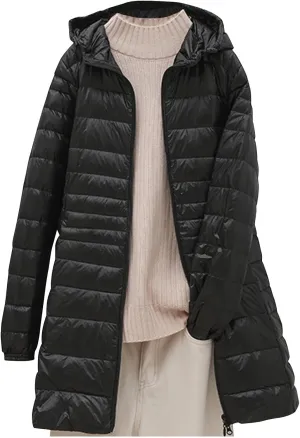 Womens Packable Puffer Jacket Winter Warm Lightweight Down Coat Zip Up Windproof Oversized Long Outerwear with Hood