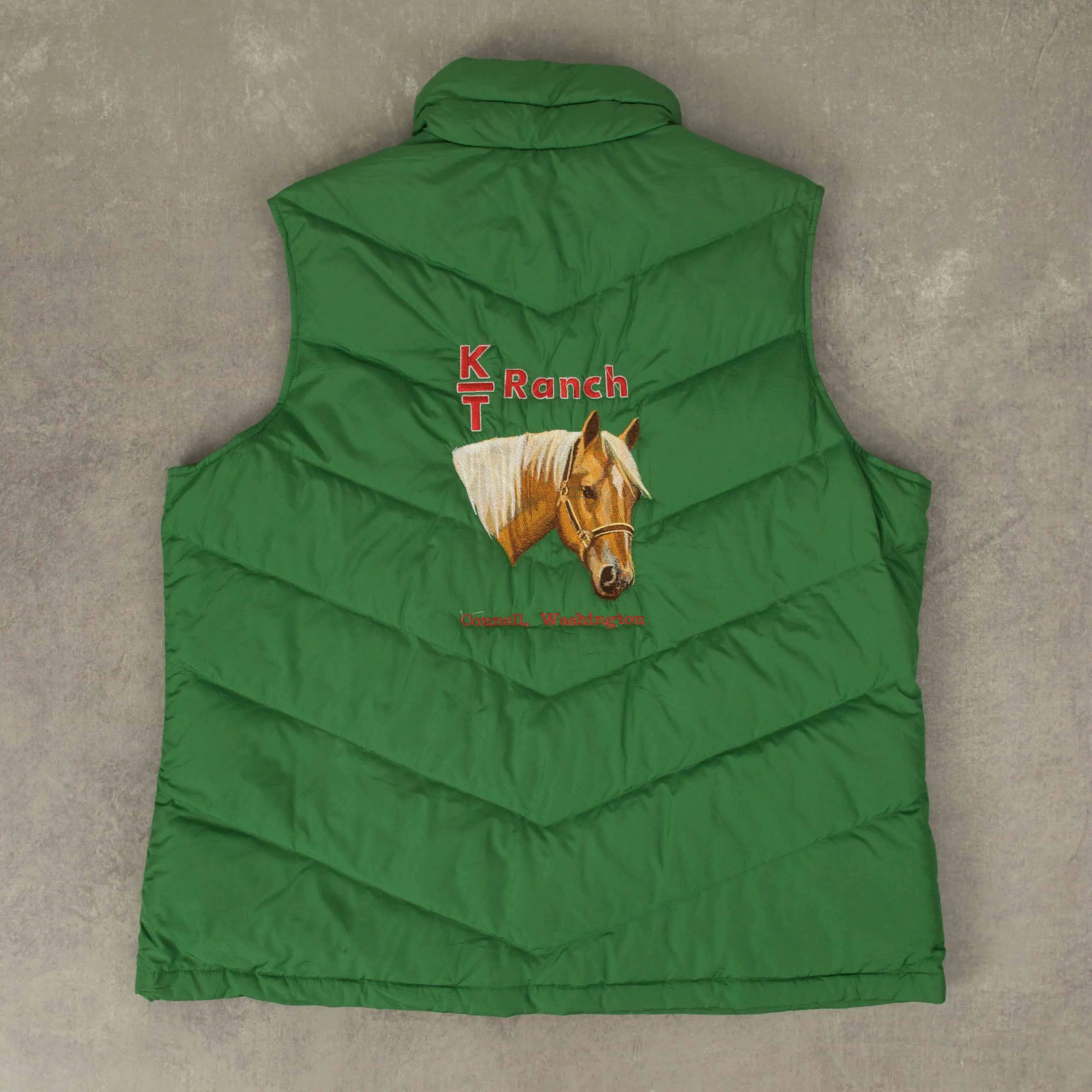 WOMEN'S VINTAGE HORSE EMBROIDERED PUFFER GILET JACKET - X-LARGE