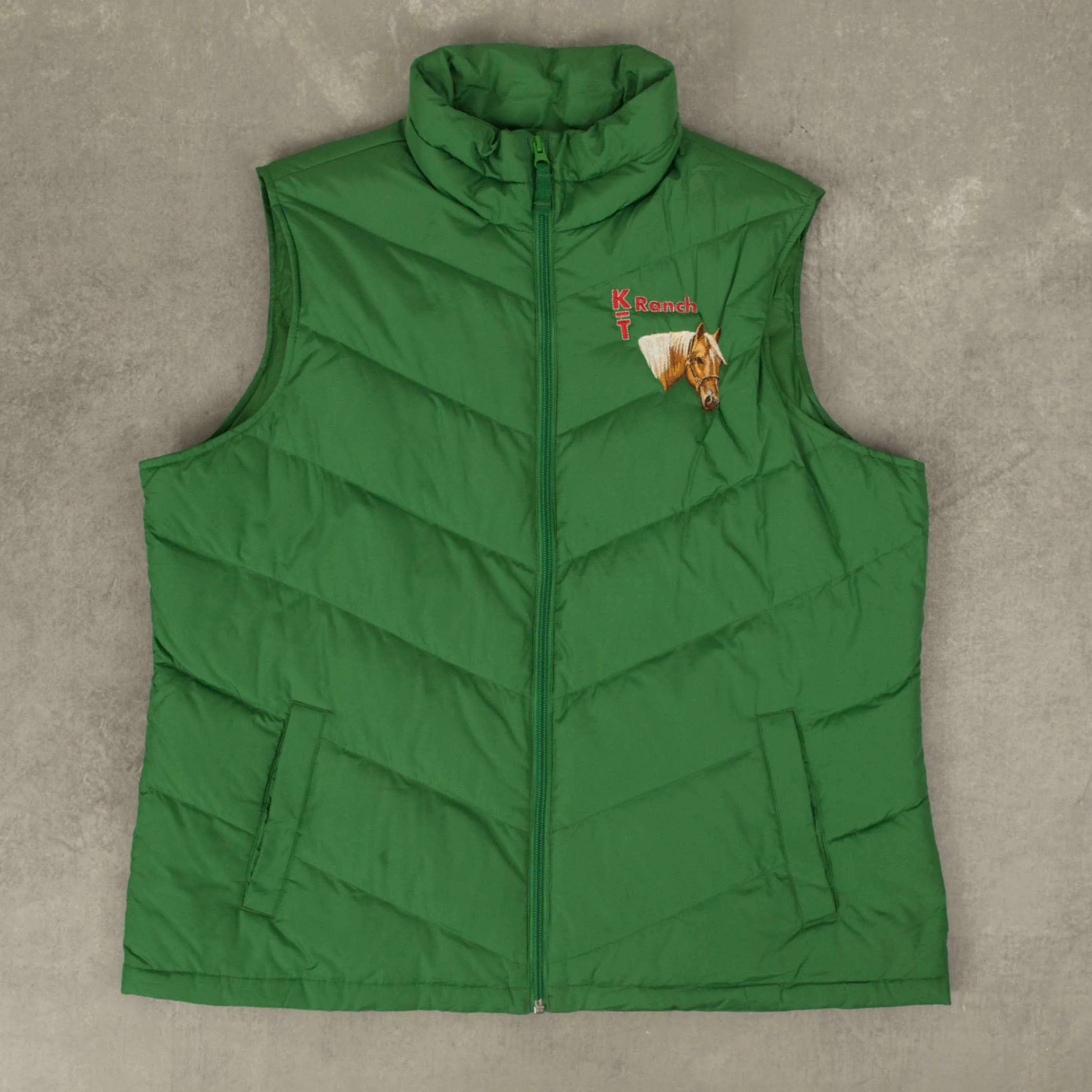 WOMEN'S VINTAGE HORSE EMBROIDERED PUFFER GILET JACKET - X-LARGE